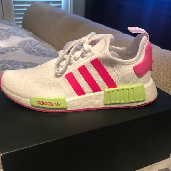 white and lime green adidas